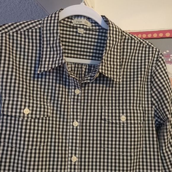 Per Se Tops - Black & White GINGHAM CHECK Cotton Shirt Women's XL - Per Se